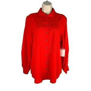 LC Lauren Conrad Blouse Womens Medium Linen Rayon Button Front Red-orange
